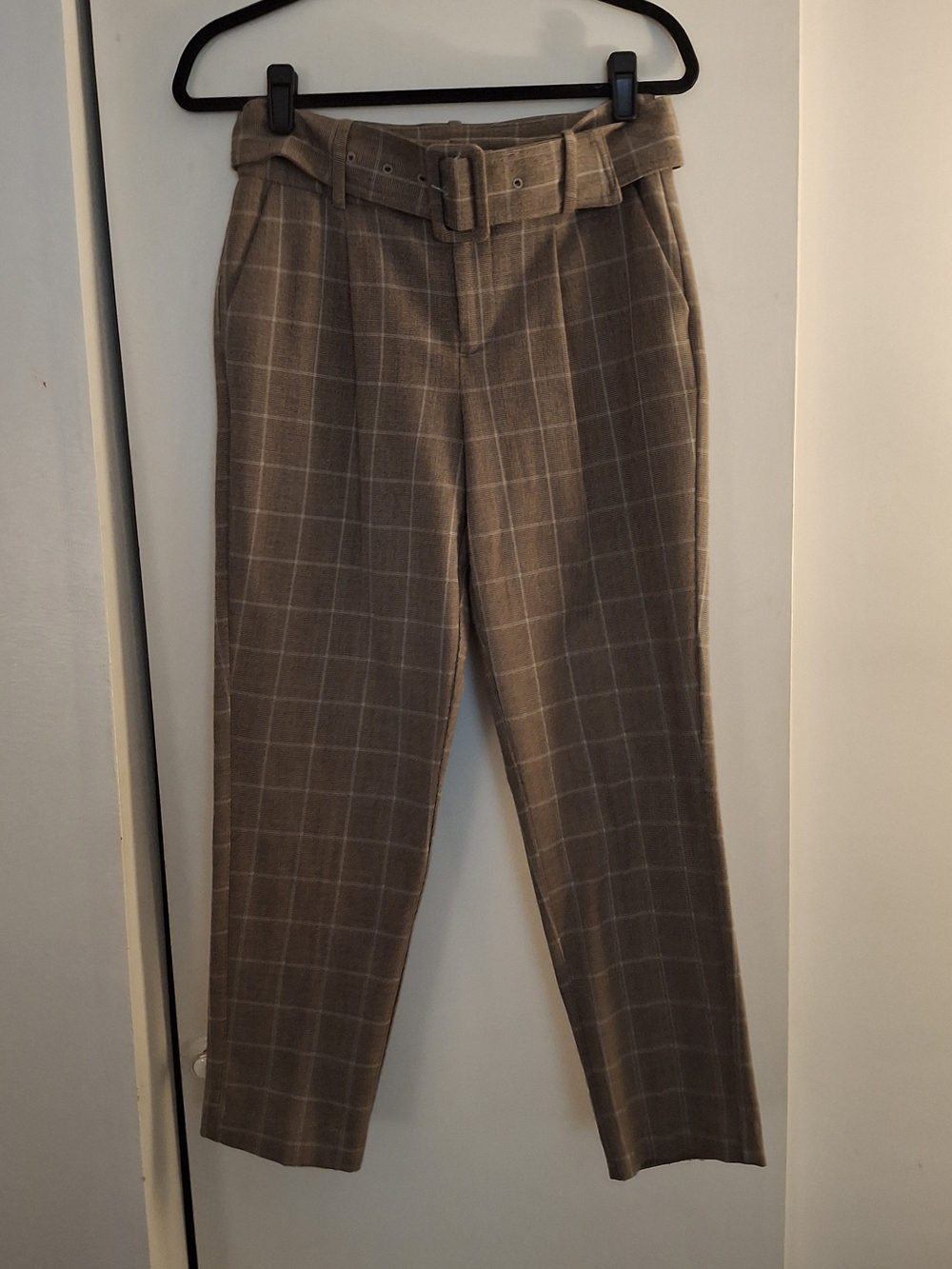 a new day Taupe Plaid Belted Women's Trousers